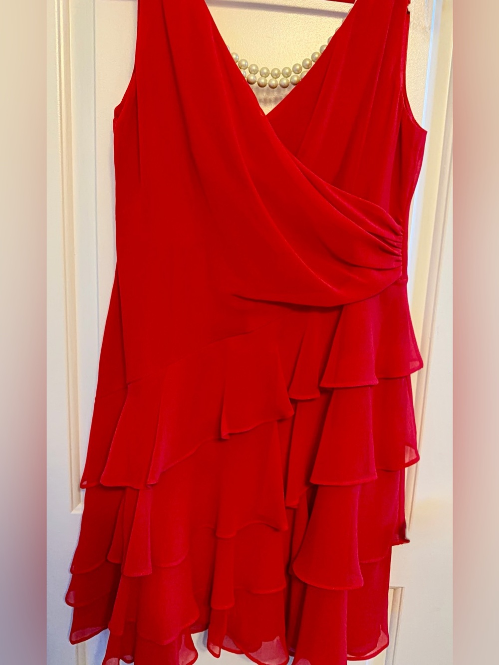 Ralph Lauren Red Sleeveless Ruffle Cocktail Elegant Party/Wedding Evening Dress!